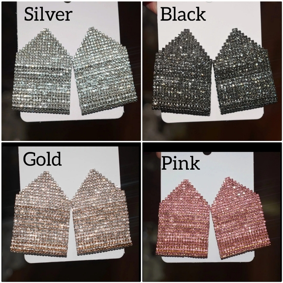 💗5⭐ Rated- Pink Rhinestone Statement Earrings - Picture 5 of 5